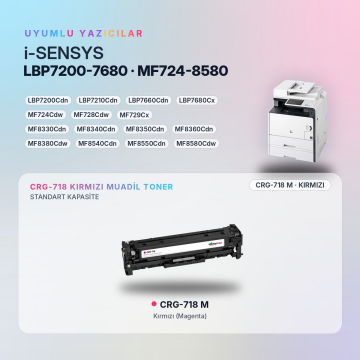 Canon CRG-718 Kırmızı Muadil Toner - Çipli / LBP7200Cdn / LBP7210Cdn / LBP7660Cdn / LBP7680Cx / MF724Cdw / MF728Cdw / MF729Cx / MF8330Cdn / MF8340Cdn / MF8350Cdn / MF8360Cdn / MF8380Cdw / MF8540Cdn / MF8550Cdn / MF8580Cdw