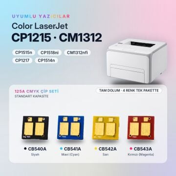 Hp 125A CB540A / CB541A / CB542A / CB543A CMYK Set Çip / Color LaserJet CP1215 / CP1515 / CM1312