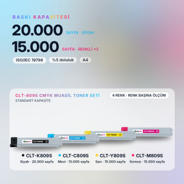 Samsung CLT-809S CMYK Muadil Toner Seti - Çipli / CLX-9201 / CLX-9251 / CLX-9301 / CLT-K809S / CLT-C809S / CLT-M809S / CLT-Y809S