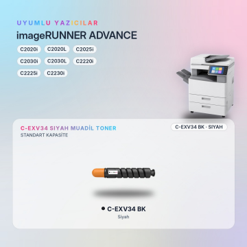 Canon C-EXV34 Siyah Muadil Toner - Çipli / iR-ADV C2020 / C2025 / C2030 / C2220 / C2225 / C2230