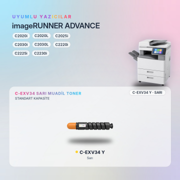 Canon C-EXV34 Sarı Muadil Toner - Çipli / iR-ADV C2020 / C2025 / C2030 / C2220 / C2225 / C2230