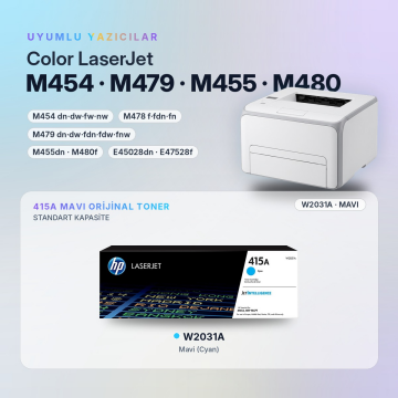 Hp 415A-W2031A Mavi Orjinal Toner / M455 / M480 / M454 / M478 / M479