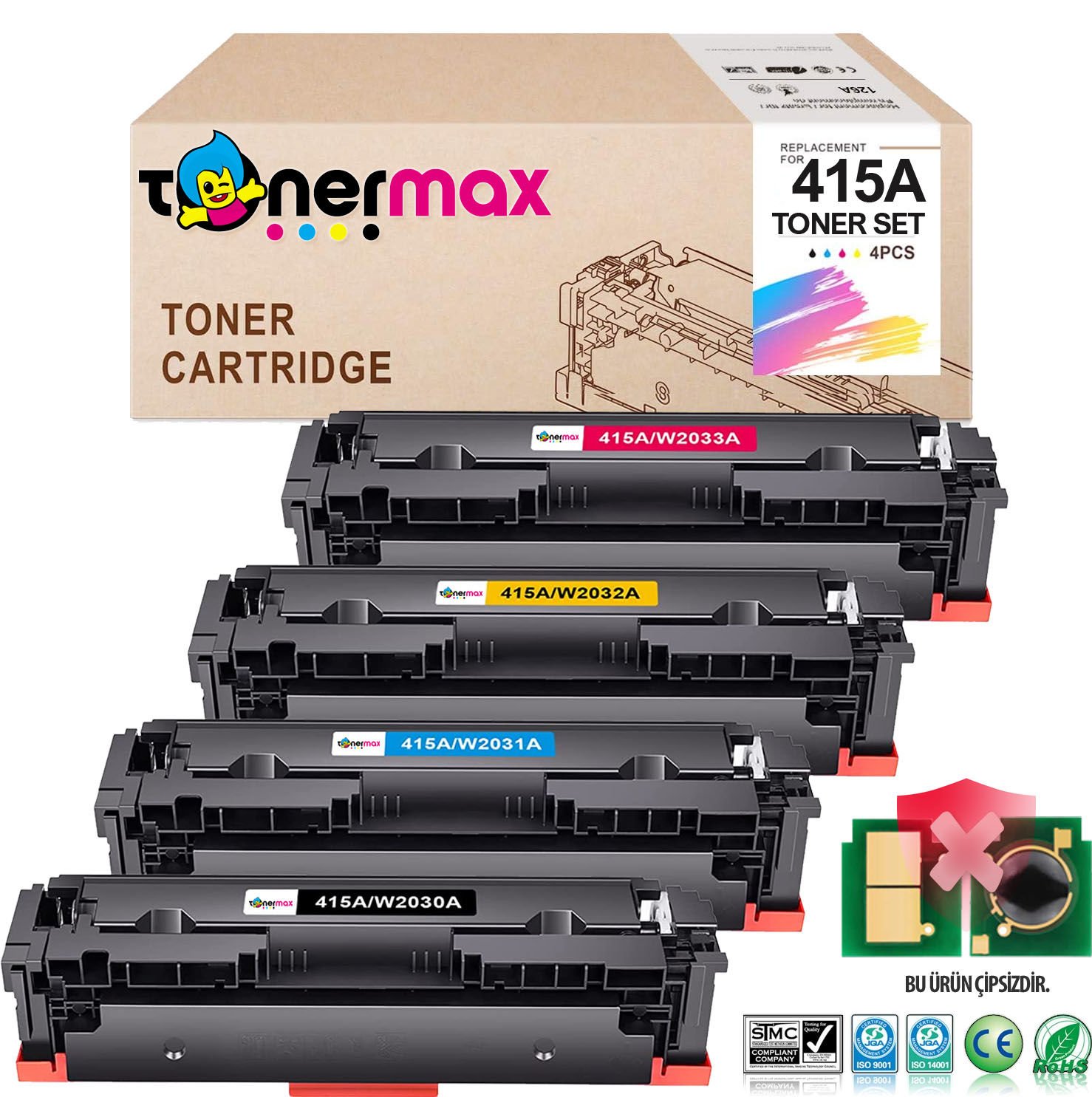 Hp 415A Muadil Toner Set - Çipsiz / W2030A / W2031A / W2032A / W2033A / M455 / M480 / M454 / M478 / M479