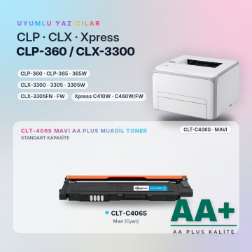 Samsung CLT-C406S Mavi Muadil Toner AA Plus / CLP-360 / CLX-3300 / C410 / C460