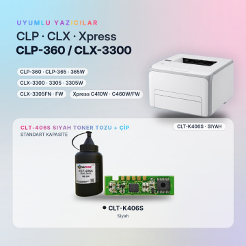 Samsung CLT-K406S Toner Tozu + Çip Siyah 68GR / CLP-360 / CLX-3300 / C410 / C460