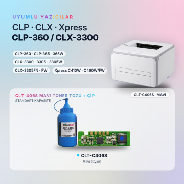Samsung CLT-C406S Toner Tozu + Çip Mavi 45GR / CLP-360 / CLX-3300 / C410 / C460