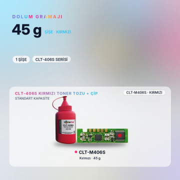 Samsung CLT-M406S Toner Tozu + Çip Kırmızı 45GR / CLP-360 / CLX-3300 / C410 / C460