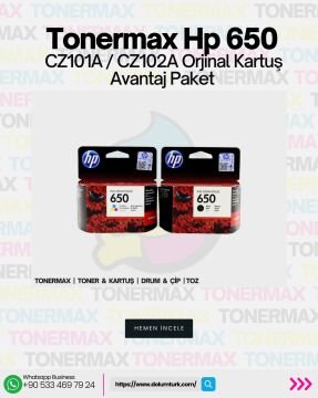 HP 650 CZ101A / CZ102A Set Orjinal Kartuş Avantaj Paket , HP Deskjet 1015 / 1515 / 1516 / 2545 / 2546