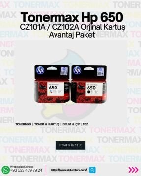 HP 650 CZ101A / CZ102A Set Orjinal Kartuş Avantaj Paket , HP Deskjet 1015 / 1515 / 1516 / 2545 / 2546
