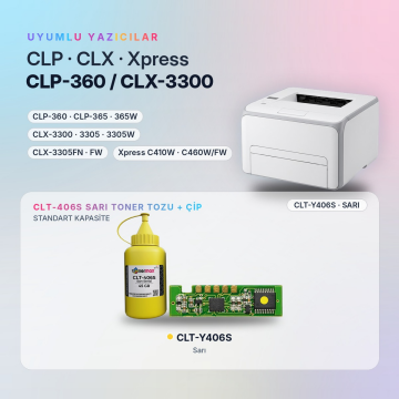 Samsung CLT-Y406S Toner Tozu + Çip Sarı 45GR / CLP-360 / CLX-3300 / C410 / C460