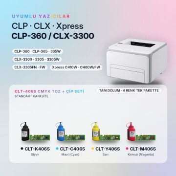 Samsung CLT-406S Toner Tozu + Çip Takım / CLP-360 / CLX-3300 / C410 / C460 / CLT-K406S / CLT-C406S / CLT-M406S / CLT-Y406S