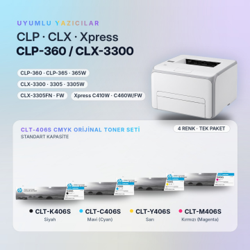 Samsung CLT-406S Orjinal Toner Set Avantaj Paket / CLP-360 / CLX-3300 / C410 / C460 / CLT-K406S / CLT-C406S / CLT-M406S / CLT-Y406S