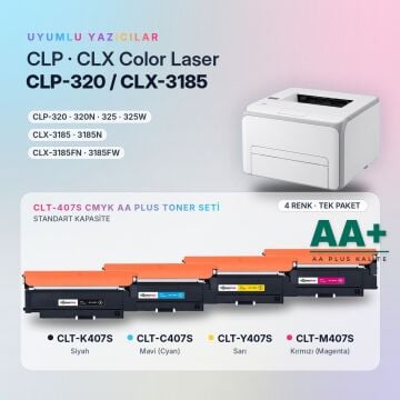 Samsung CLT-407S CMYK Muadil Toner Seti AA Plus / CLP-320 / CLP-325 / CLX-3185 / CLT-K407S / CLT-C407S / CLT-M407S / CLT-Y407S
