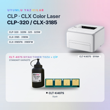 Samsung CLT-K407S Toner Tozu + Çip Siyah 68GR / CLP-320 / CLP-325 / CLX-3185