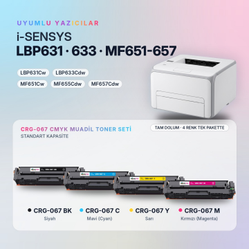 Canon CRG-067 CMYK Muadil Toner Seti - Çipli / LBP631Cw / LBP633Cdw / MF651Cw / MF655Cdw / MF657Cdw