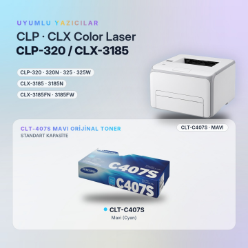 Samsung CLT-C407S / CLP-320 / CLP-325 / CLX-3185 Mavi Orjinal Toner
