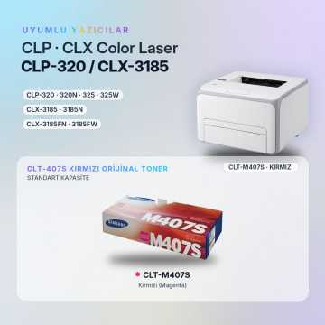 Samsung CLT-M407S / CLP-320 / CLP-325 / CLX-3185 Kırmızı Orjinal Toner