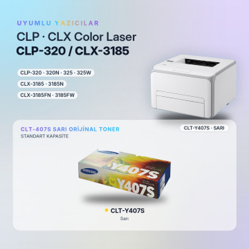 Samsung CLT-Y407S / CLP-320 / CLP-325 / CLX-3185 Sarı Orjinal Toner