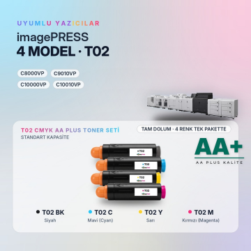 Canon T02 CMYK Muadil Toner Seti AA Plus / imagePRESS C8000VP / C9010VP / C10000VP / C10010VP