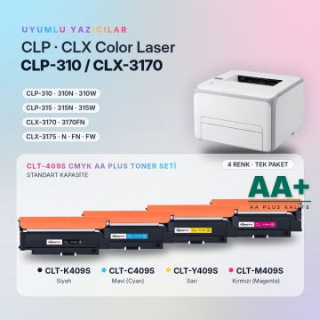 Samsung CLT-409S CMYK Muadil Toner Seti AA Plus / CLP-310 / CLP-315 / CLX-3170 / CLX-3175 / CLT-K409S / CLT-C409S / CLT-M409S / CLT-Y409S