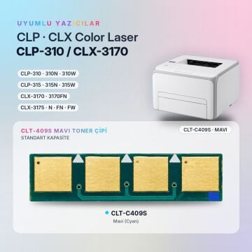 Samsung CLT-C409S / CLP-310 / CLP-315 / CLX-3170 / CLX-3175 Mavi Çip