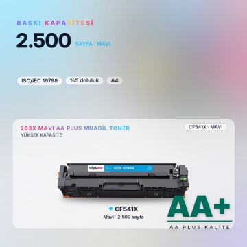Hp 203X CF541X Mavi Muadil Toner AA Plus / Color LaserJet Pro M254 / M280 / M281