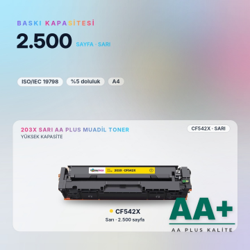 Hp 203X CF542X Sarı Muadil Toner AA Plus / Color LaserJet Pro M254 / M280 / M281