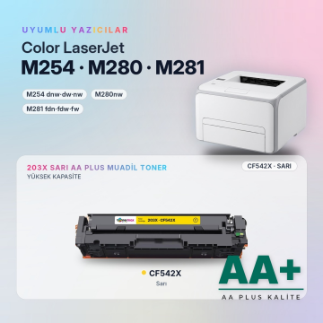 Hp 203X CF542X Sarı Muadil Toner AA Plus / Color LaserJet Pro M254 / M280 / M281
