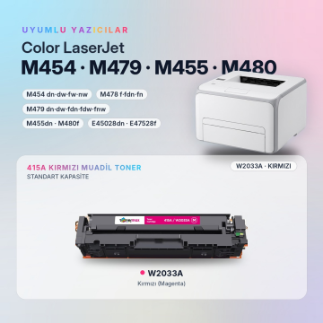 Hp 415A W2033A Muadil Toner Kırmızı - Çipli / M455 / M480 / M454 / M478 / M479