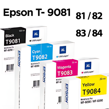 Epson T-9081 - T-9082 - T-9083 - T-9084 Siyah - Mavi - Sarı - Kırmızı Orjinal Kartuş Seti - Yüksek Kapasiteli / Epson WorkForce Pro WF-6090DTWC/WF-6090D2TWC/WF-6590DWF/WF-6590DTWFC/WF-6590D2TWFC