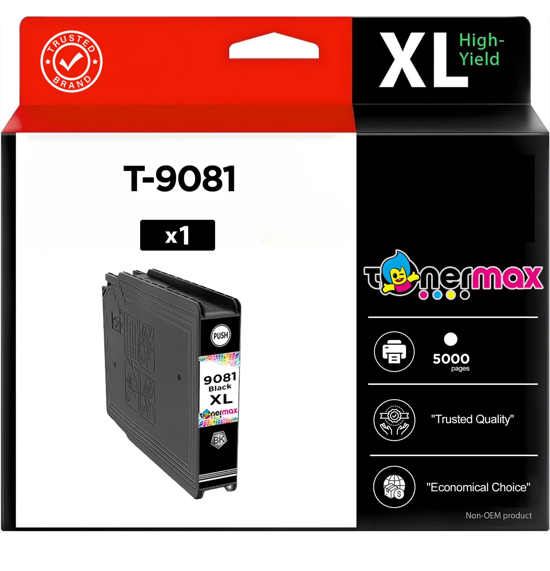 Epson T-9081 Siyah Muadil Kartuş - Yüksek Kapasiteli / Epson WorkForce Pro WF-6090DTWC/WF-6090D2TWC/WF-6590DWF/WF-6590DTWFC/WF-6590D2TWFC