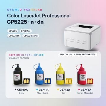 Hp 307A Toner Tozu + Çip Takım / Color LaserJet CP5225 / CP5225n / CP5225dn / CE740A / CE741A / CE742A / CE743A