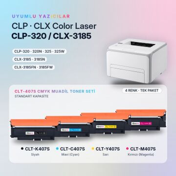 Samsung CLT-407S CMYK Muadil Toner Seti - Çipli / CLP-320 / CLP-325 / CLX-3185 / CLT-K407S / CLT-C407S / CLT-M407S / CLT-Y407S