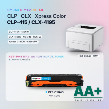 Samsung CLT-C504S Mavi Muadil Toner AA Plus / CLP-415 / CLX-4195 / Xpress C1810 / C1860