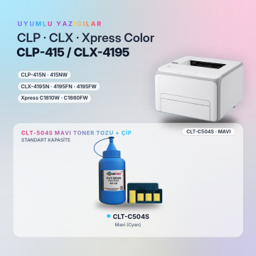 Samsung CLT-C504S Toner Tozu + Çip Mavi 60GR / CLP-415 / CLX-4195 / Xpress C1810 / C1860