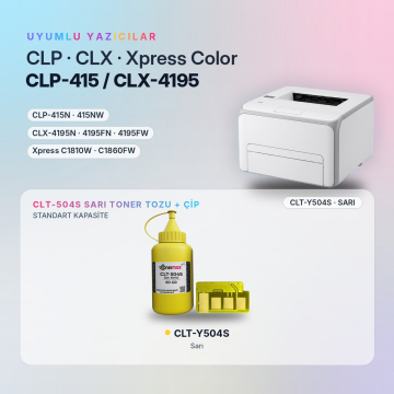 Samsung CLT-Y504S Toner Tozu + Çip Sarı 60GR / CLP-415 / CLX-4195 / Xpress C1810 / C1860