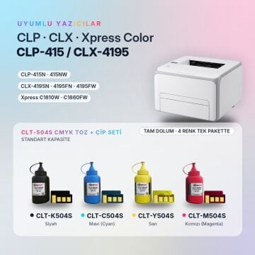 Samsung CLT-504S Toner Tozu + Çip Takım / CLP-415 / CLX-4195 / Xpress C1810 / C1860 / CLT-K504S / CLT-C504S / CLT-M504S / CLT-Y504S