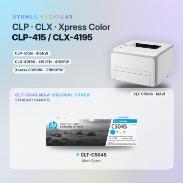 Samsung CLT-C504S / CLP-415 / CLX-4195 / Xpress C1810 / C1860 Mavi Orjinal Toner