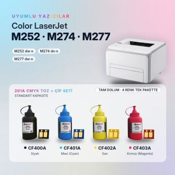 Hp 201A Toner Tozu + Çip Takım / Color LaserJet Pro M252 / M274 / M277 / CF400A / CF401A / CF402A / CF403A