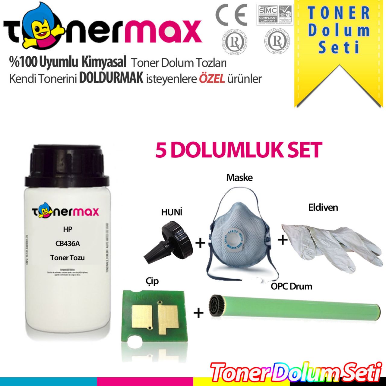 Hp CB436A / M1120 / M1522 / P1505 Toner Dolum Seti ( 5 Dolumluk )