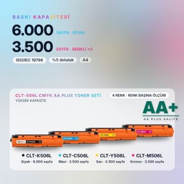 Samsung CLT-506L CMYK Muadil Toner Seti AA Plus / CLP-680 / CLX-6260 / CLT-K506L / CLT-C506L / CLT-M506L / CLT-Y506L