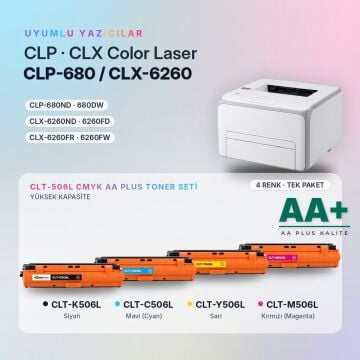 Samsung CLT-506L CMYK Muadil Toner Seti AA Plus / CLP-680 / CLX-6260 / CLT-K506L / CLT-C506L / CLT-M506L / CLT-Y506L