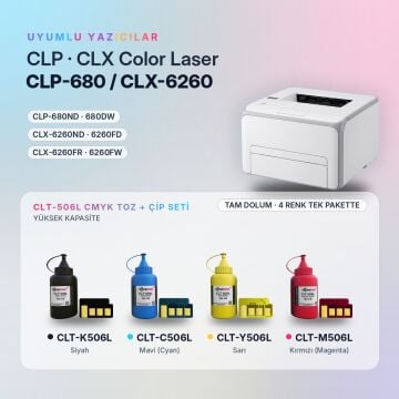 Samsung CLT-506L Toner Tozu + Çip Takım / CLP-680 / CLX-6260 / CLT-K506L / CLT-C506L / CLT-M506L / CLT-Y506L