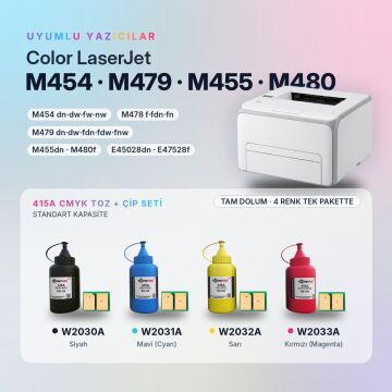 Hp 415A Set Toner Tozu +  Çipleri / W2030A / W2031A / W2032A / W2033A/ M455 / M480 / M454 / M478 / M479