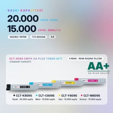 Samsung CLT-809S CMYK Muadil Toner Seti AA Plus / CLX-9201 / CLX-9251 / CLX-9301 / CLT-K809S / CLT-C809S / CLT-M809S / CLT-Y809S