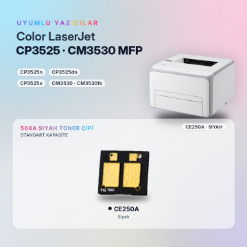 Hp 504A CE250A / Color LaserJet CP3525 / CM3530 Siyah Çip