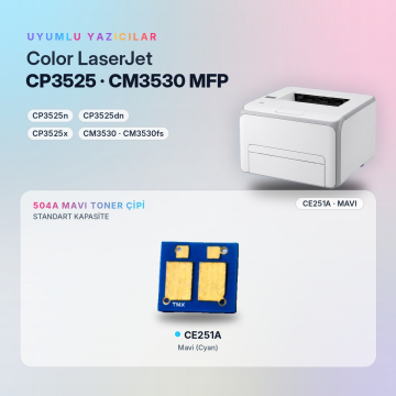 Hp 504A CE251A / Color LaserJet CP3525 / CM3530 Mavi Çip