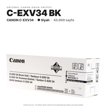 Canon C-EXV34 Siyah Orjinal Drum Ünitesi / IR-C2020i / C2020L / C2025i / C2030i / C2030L / C2220i / C2225i / C2230i
