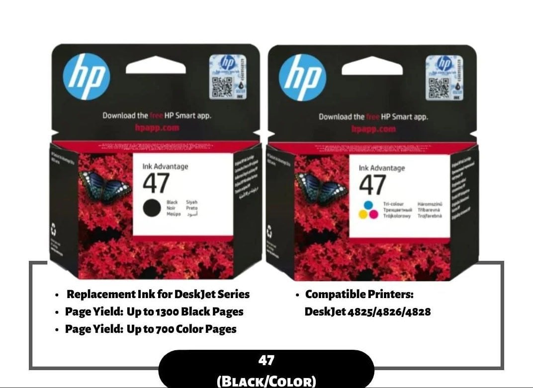 Hp 47 6ZD61AE + 6ZD21AE Orjinal Kartuş Seti / Hp DeskJet 4825 / 4826 / 4828 / 4829 / 4877