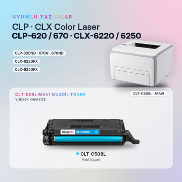 Samsung CLT-C508L Mavi Muadil Toner - Çipli / CLP-620 / CLP-670 / CLX-6220 / CLX-6250